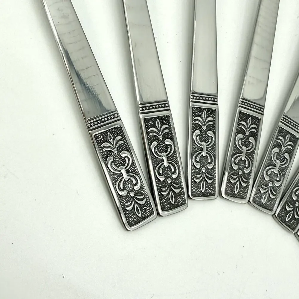 Customcraft Set~8 Stainless Tablespoons CUS3 Taiwan Flatware Silver/Black Accent